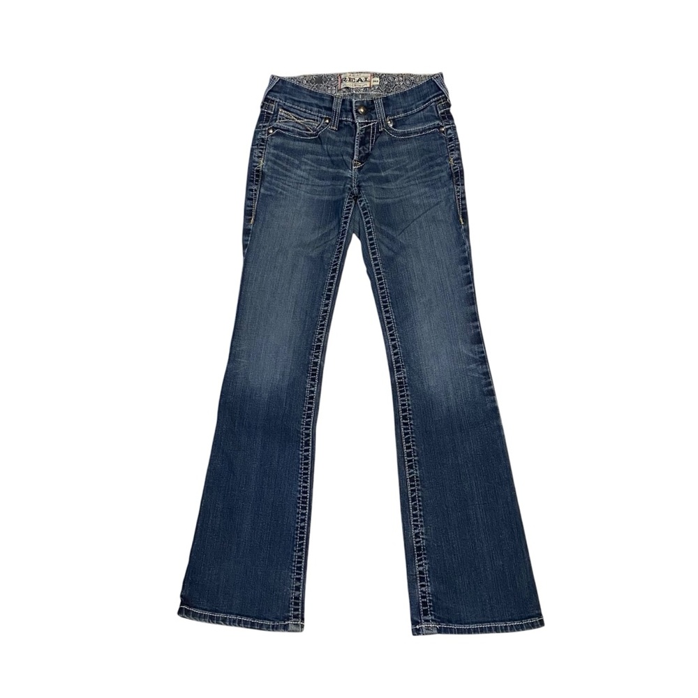 ARIAT Midrise Whipstitch Bootcut Denim Jeans Slim Fit Blue Womens Size 26R